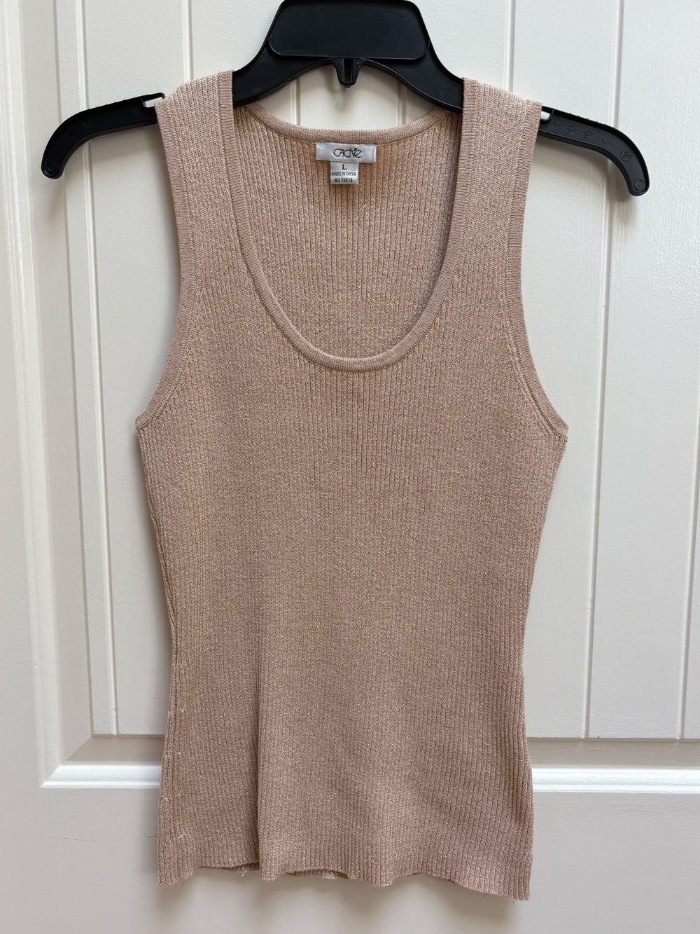 Vintage Cache Gold Metallic Ribbed Scoop Neck Tank in Size Large